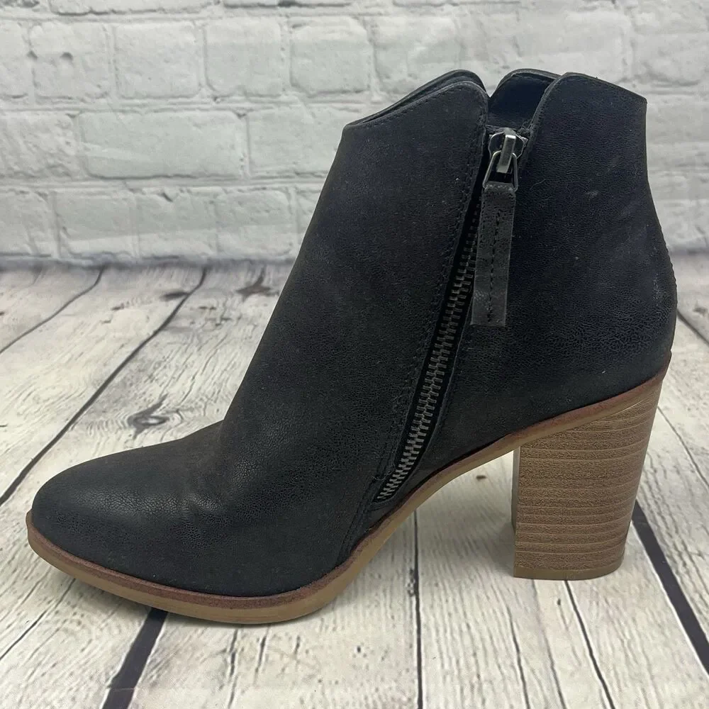 Mia Patton Ankle Boots Women's Size 7M Brown Leather Side Zipper Block Heel EUC